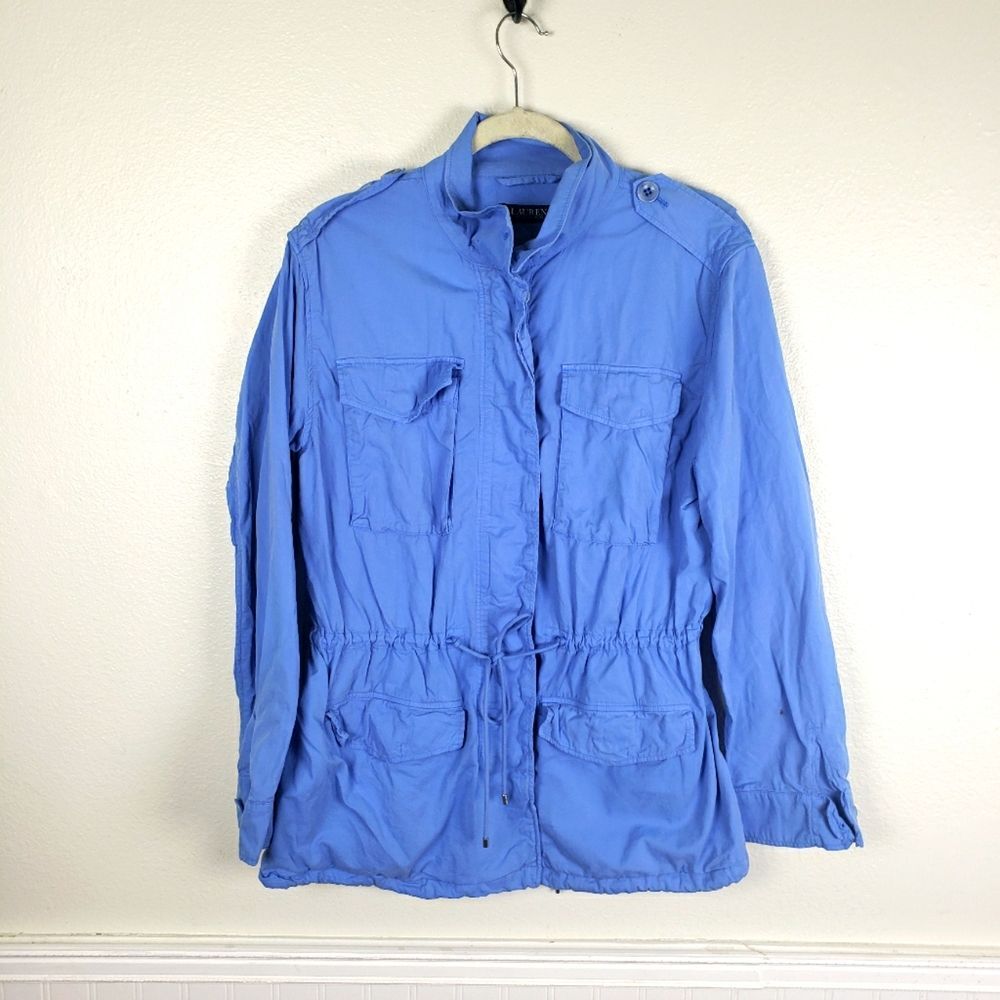 Women's Black Label Lauren Ralph Lauren Light Blue Safari Zip Up Jacket Size Med
